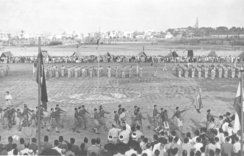 unknown photographer, palestinian event in batsa stadium in jaffa (today blummfield), 1940s,
looted photograph taken from the office of rashid haj ibrahim, idf and ministry of defense archive. according to the archive, since november 2002 an opinion by the attorney general to allow the use of 
seized material in these archive files is in effect 
 
